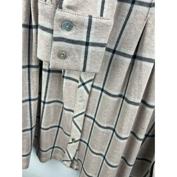 Soft Surroundings Women's Top M Plaid Pink Gray Thick Warm Button Up Long Sleeve - Picture 4 of 10